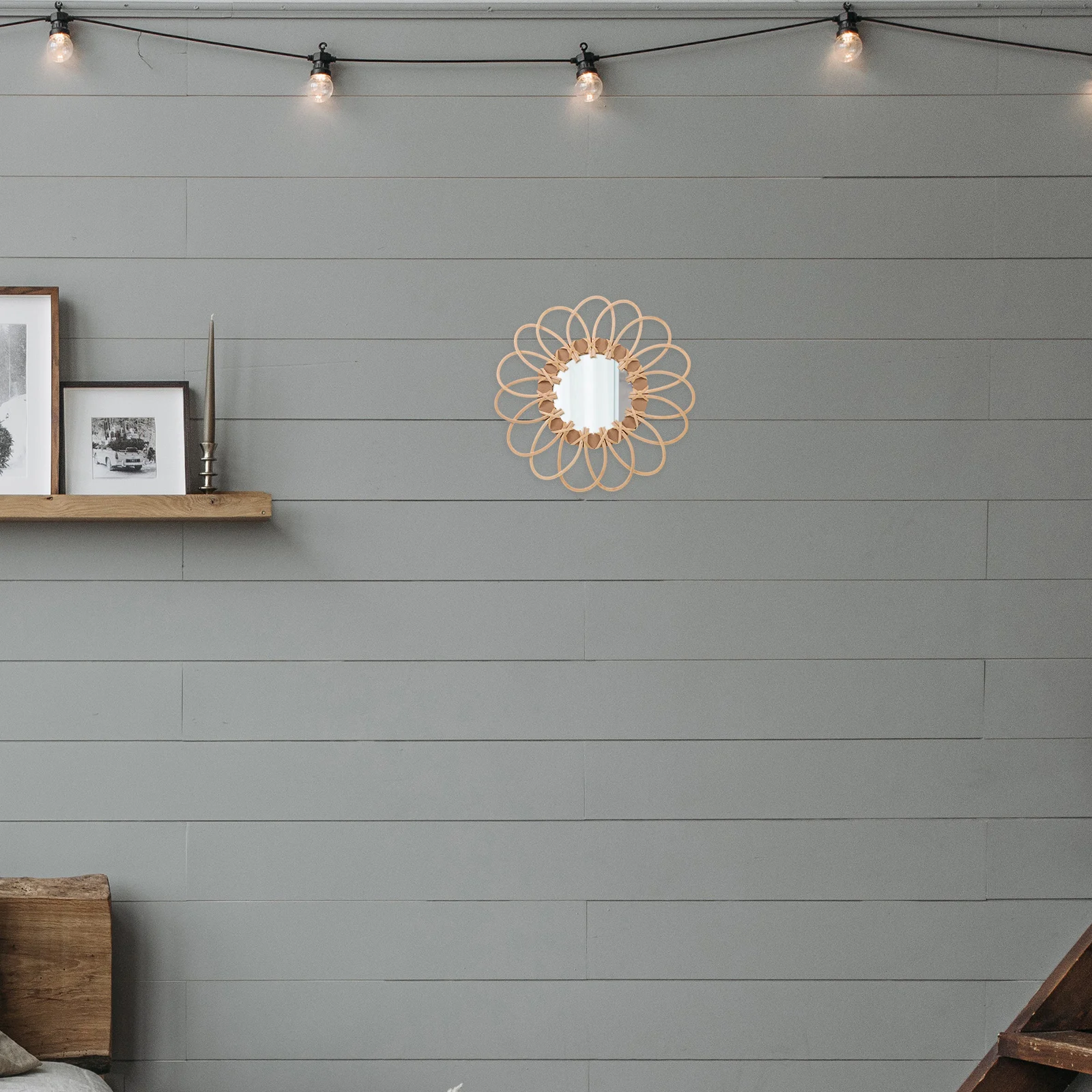 مرآة زخرفية من الخيزران بوهو جدار الغرور المنسوجة معلقة الحمام مرآة كبيرة للمنزل عنبر واضح انعكاس عملي