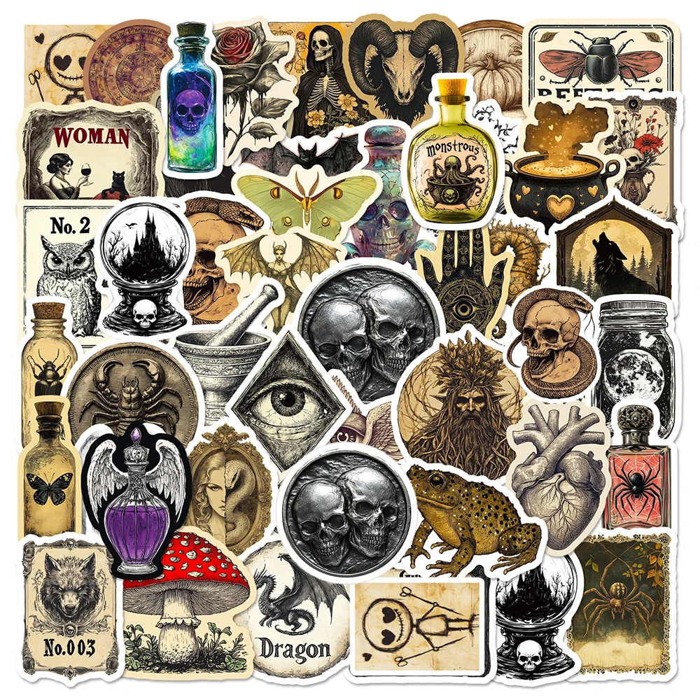 10/30/50pcs Cool Halloween Gothic Pharmacist Stickers Horror Apothecary Skull Cartoon Decals Sticker for Bike Laptop Phone Diary