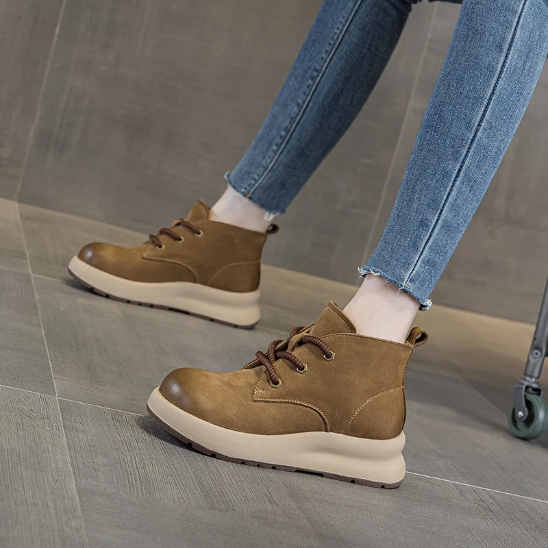 CICIYANG حجم كبير أحذية بوت قصيرة للنساء 2025 الخريف الشتاء جديد جلد طبيعي أحذية غير رسمية عالية الجودة الدانتيل متابعة الإناث حذاء من الجلد #4