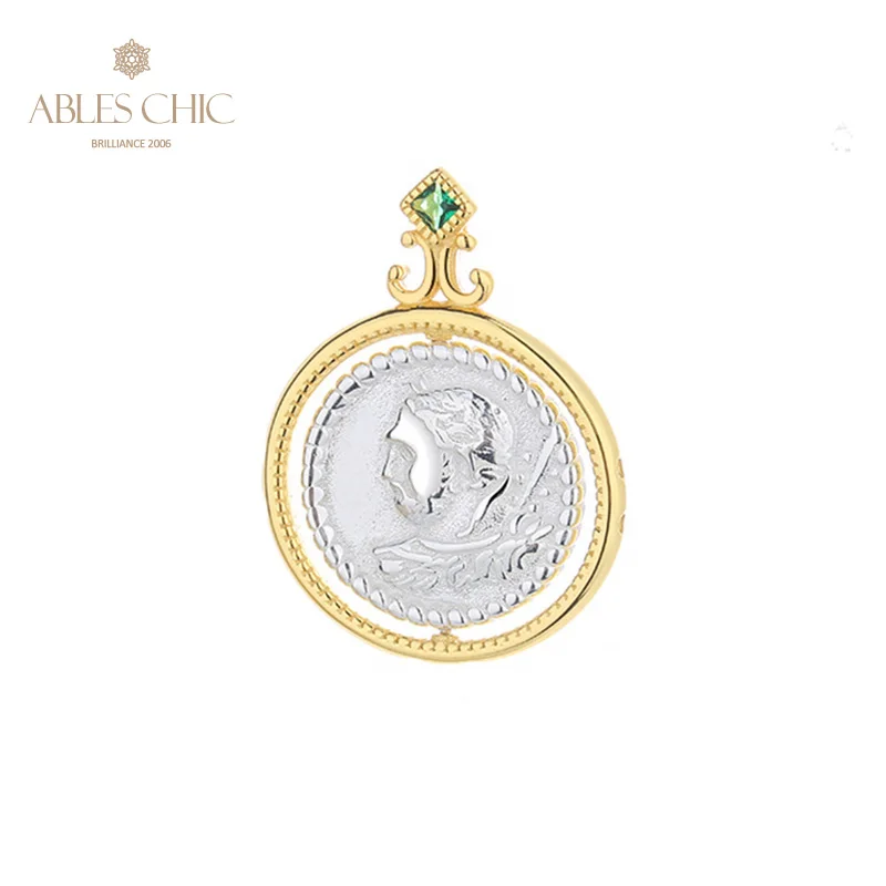 

Ables Chic Greek Deity Silver Coins Charm 18K Gold Tone Solid 925 Silver Roman Coin Pendant Only N1054