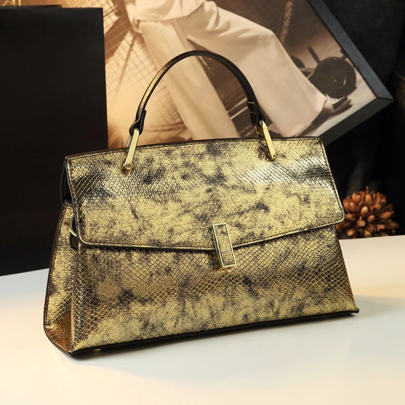 Brand Genuine Leather Women\'s Bag Laser Snake Pattern Ladies Handbag Portable Tote Bag Mom Tide Shoulder Crossbody Bags Fashion