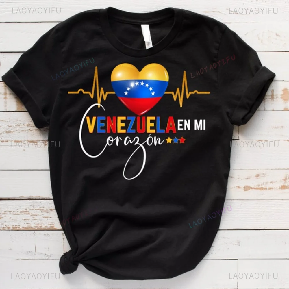 Venezuela En Mi Corazon Venezuela Flag Tshirt Pride Graphic Tees High Quality Short-sleeved Summer Shirt for Both Men and Women