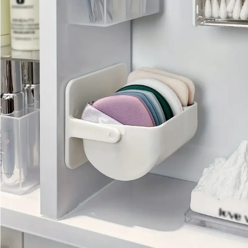 Punch-Free Air Cushion Beauty Eggs Storage Rack Powder Puff Storage Box Rotating Wall-Mounted Makeup Sponge Partition Bracket