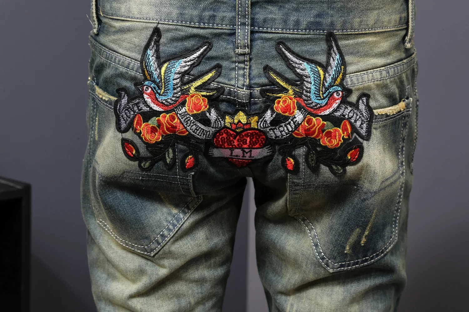 Pants Denim Hip Hop Men Trousers 2023 Fashion Flower Embroidery Men Jeans Summer New Skinny Jeans Men Casual Slim Fit Blue