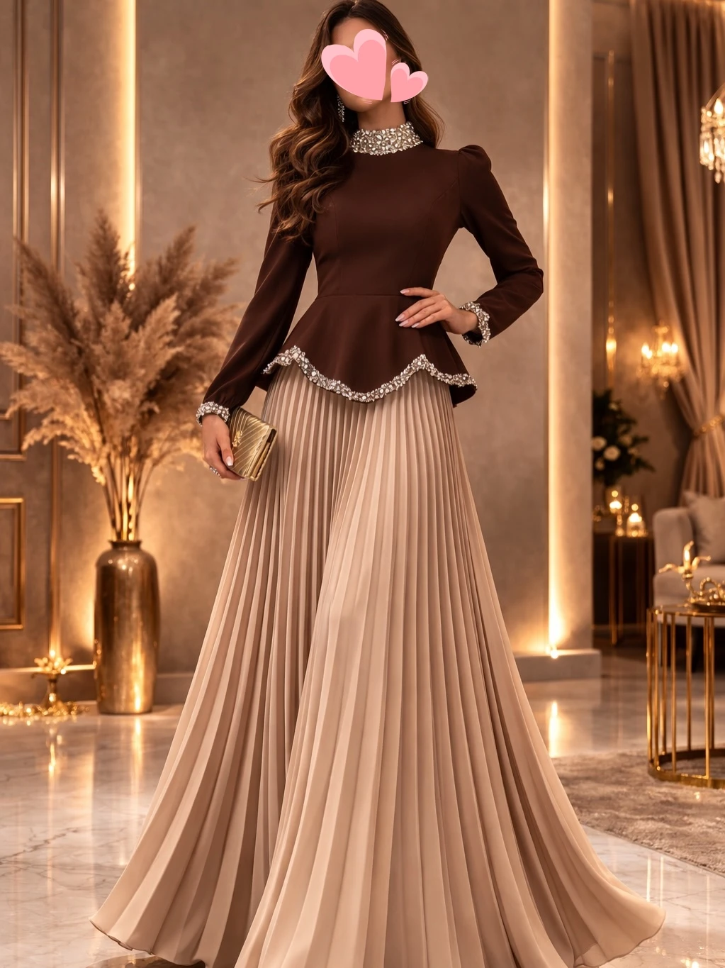 Oisslec Ballkleid, elegantes, vintage-inspiriertes, süßes, kristallbraunes, gerüschtes A-Linien-Kleid, maßgeschneidertes Ballkleid für formelle Anlässe, Abendparty-Kleider