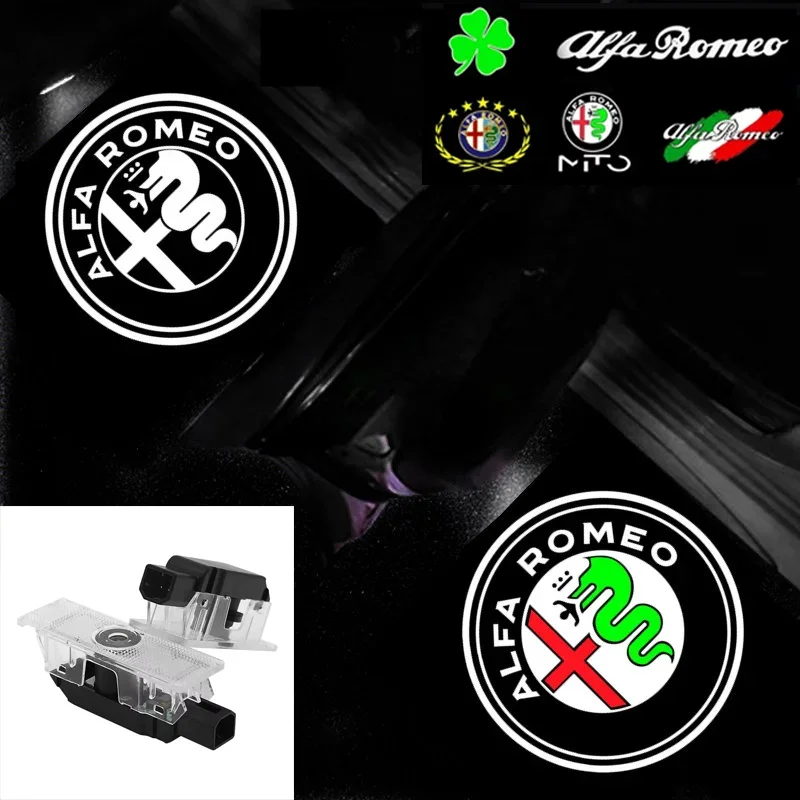 2Pcs LED Car Door Logo Lights Projector Laser Ghost Shadow Lamp for Alfa Romeo Giulia Giulietta Mito Stelvio Brera Spider 2025