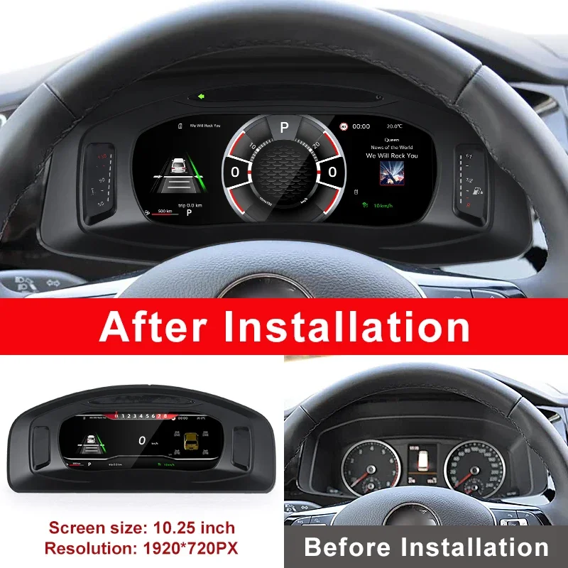 10.25inch LCD Digital Cluster For Multivan T5 2012-2019 Dashboard Panel Speedometer Wireless Carplay