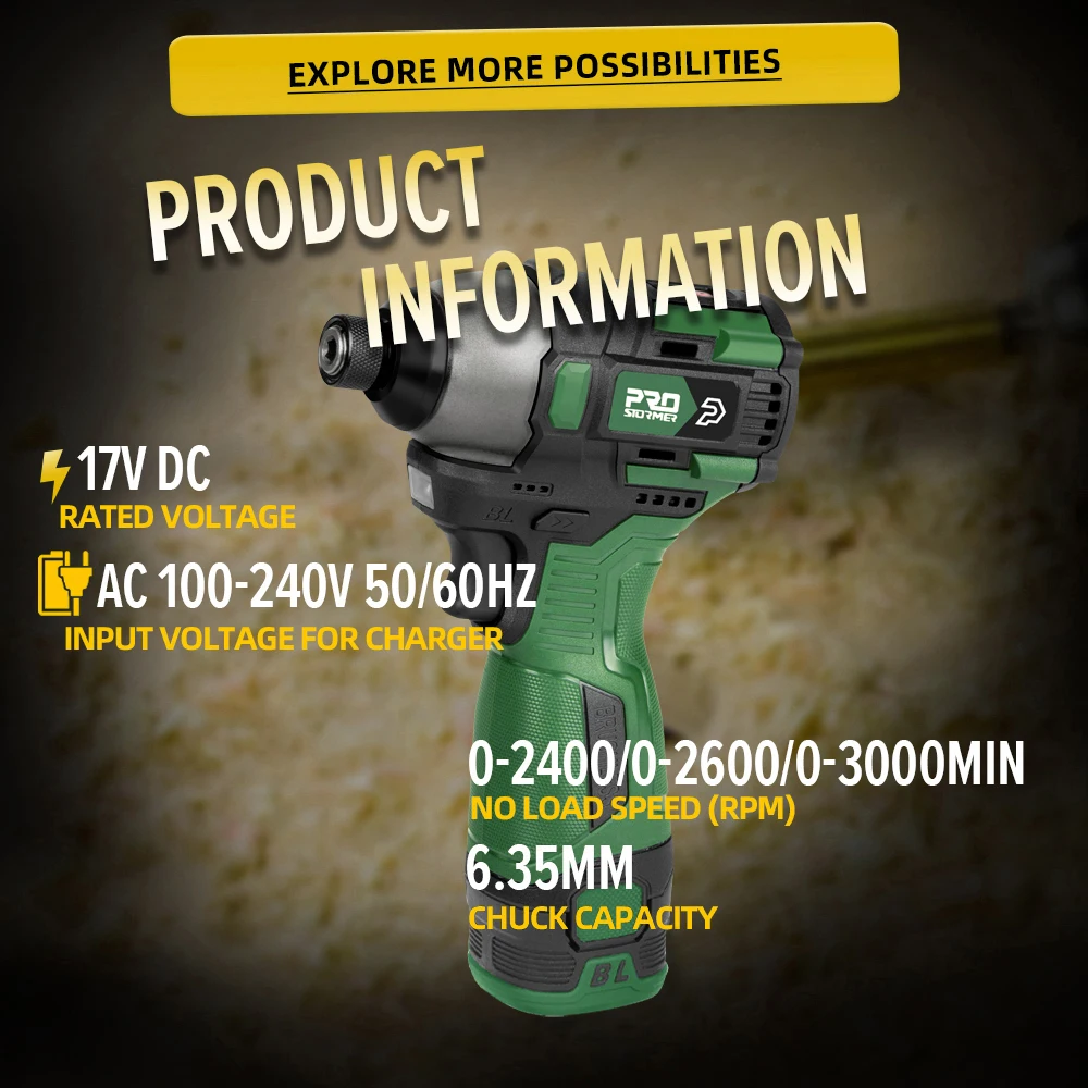 Imagem -03 - Prostormer-chave de Fenda Elétrica sem Escova Parafuso Broca sem Fio Ferramentas Recarregáveis Hexagon Power 140nm Bateria 1500mah 17v