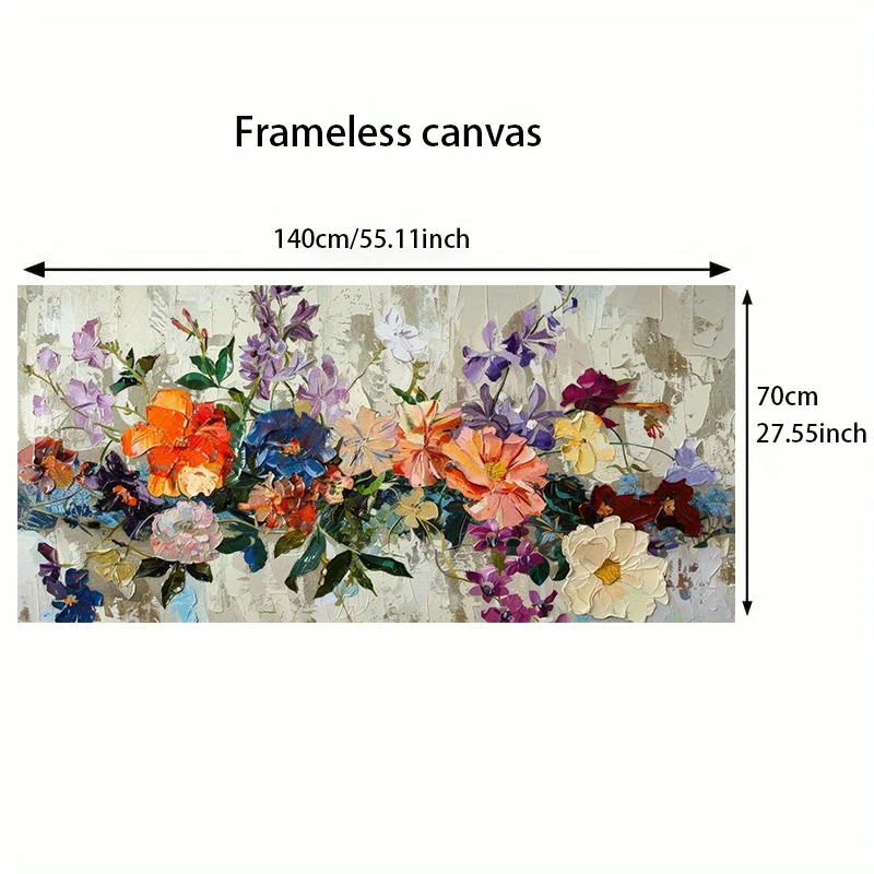 Large Size Canvas Art Frameless Modern Wall Art Decor Vibrant Colorful Flowers with Green Foliage Poster Perfect for Living Room