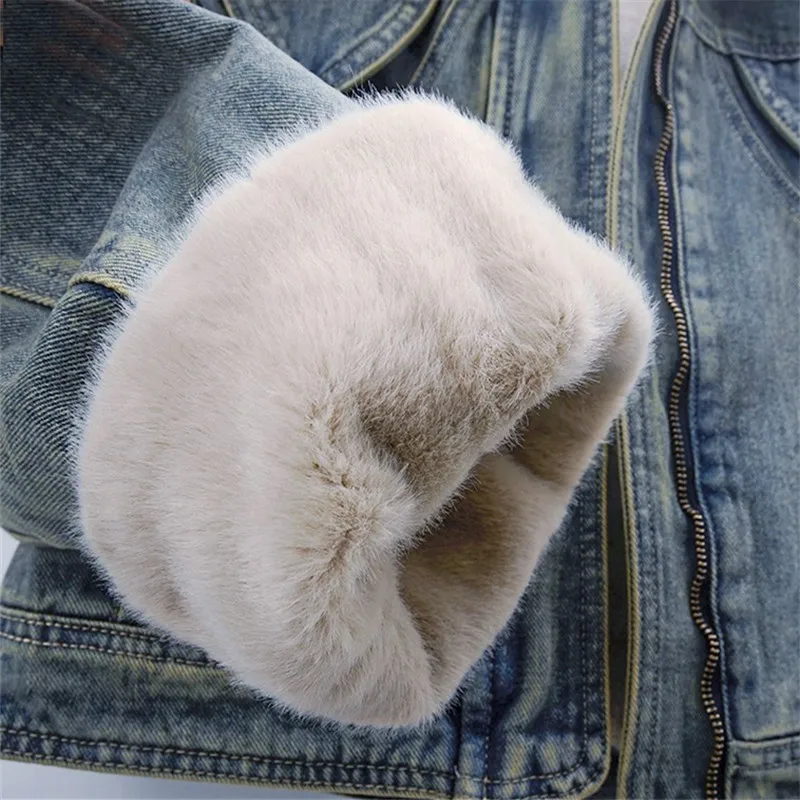 

Зимняя корейская толстая теплая джинсовая куртка с подкладкой из искусственного норки, светло-голубая, темно-синяя, повседневная, свободная, с лацканами, джинсовые куртки с длинными рукавами