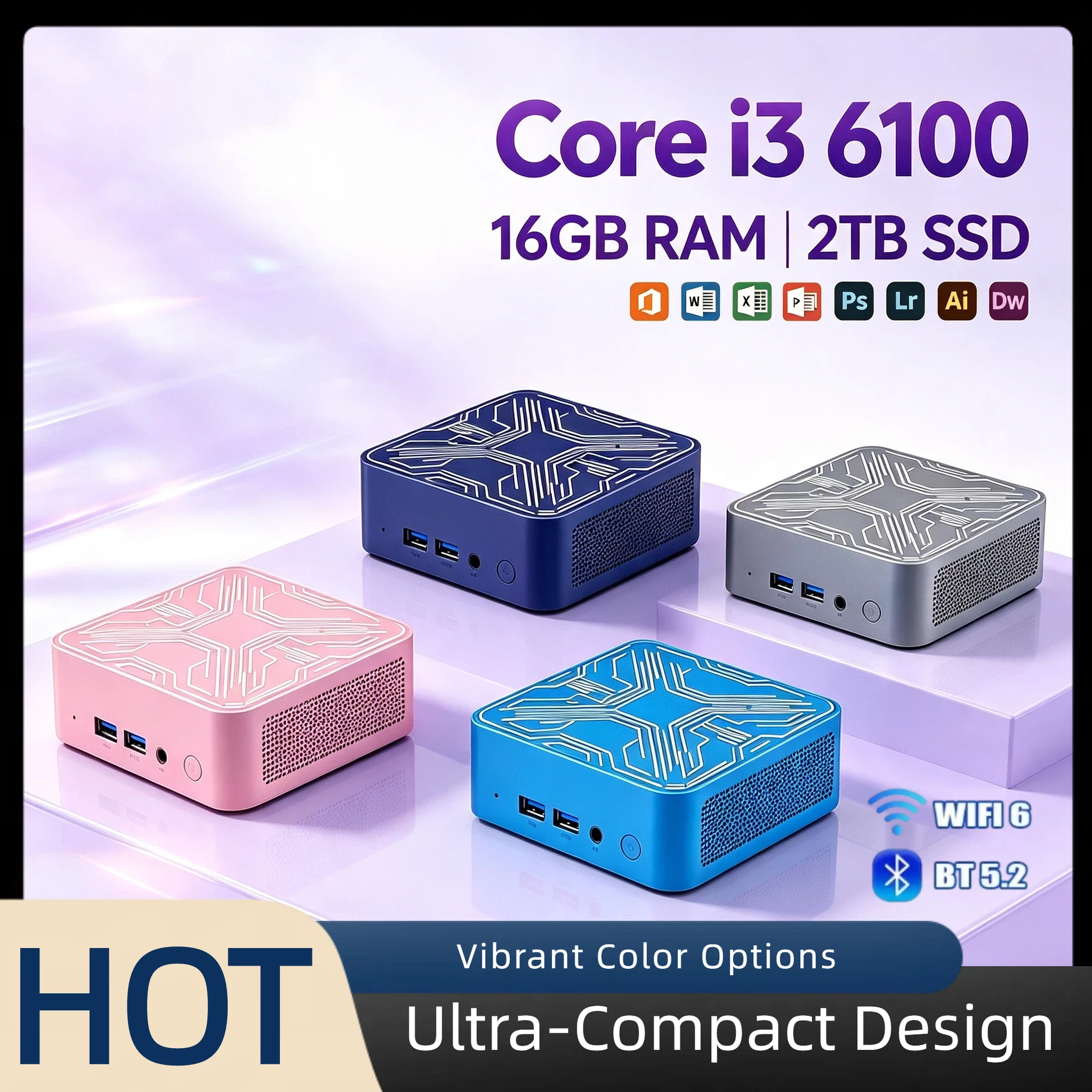 Intel Core i3-6100 Small Form Factor PC 16GB RAM 2TB NVMe SSD Triple 4K HDMI WiFi6 BT5.2 High Speed Office Desktop Pro