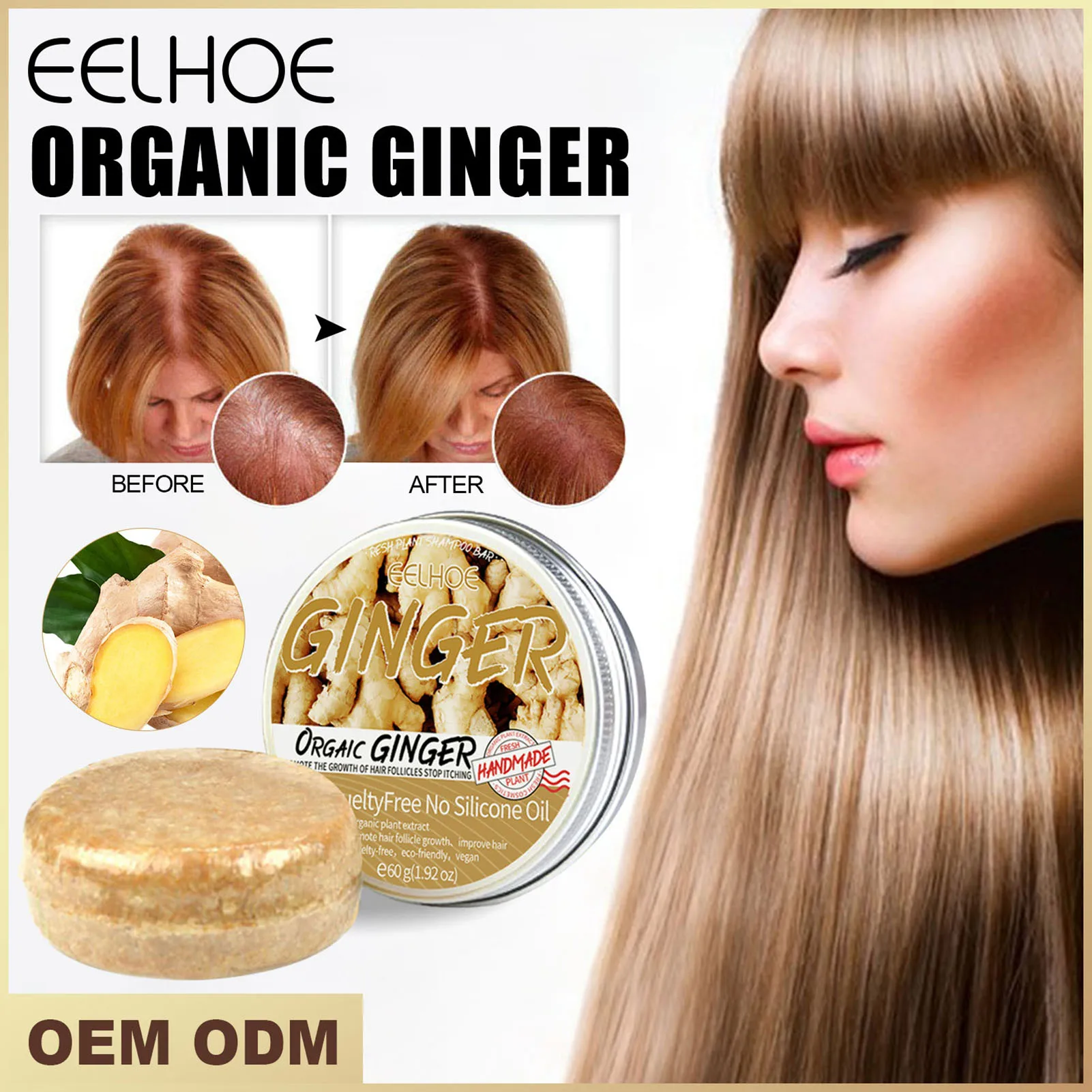 Ginger Shampoo Soap Anti-Hair Loss Natural Ginger Shampoo Soap Natural Organic Ginger Shampoo Bar Promotes Hair Growth Soap Bar