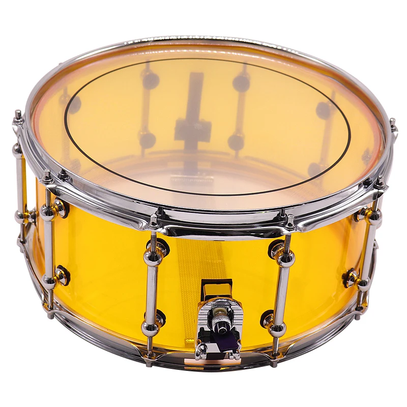 1 Piece 14inch Dia 6.5inch Depth Transparent Acrylic Snare Drum with Silver Color 2mm Iron Hoop and Alloy Single Side Drum Lug