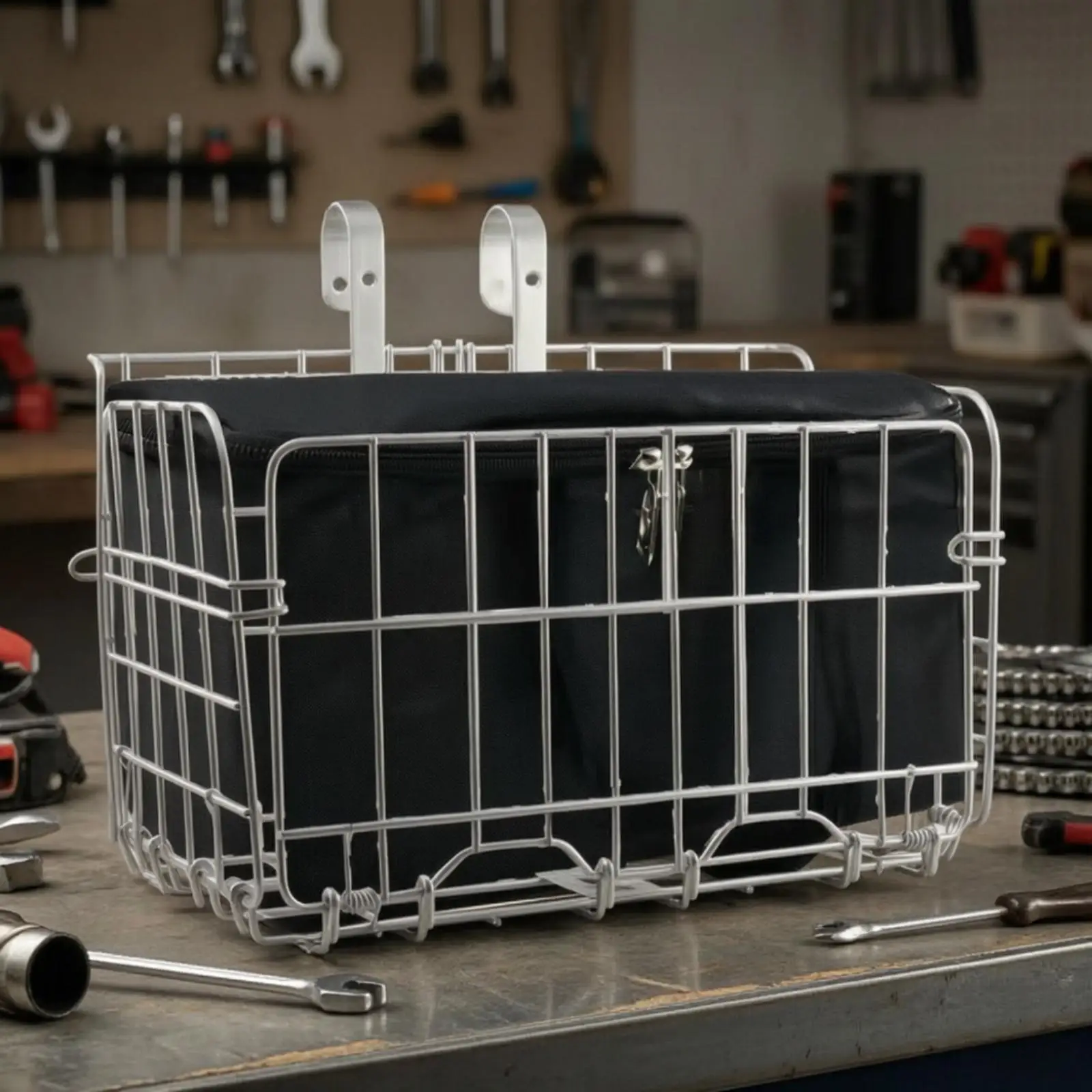 Foldable Bike Basket Metal Wire Construction for Bicycle Front Storage Grocery Leisure Rides