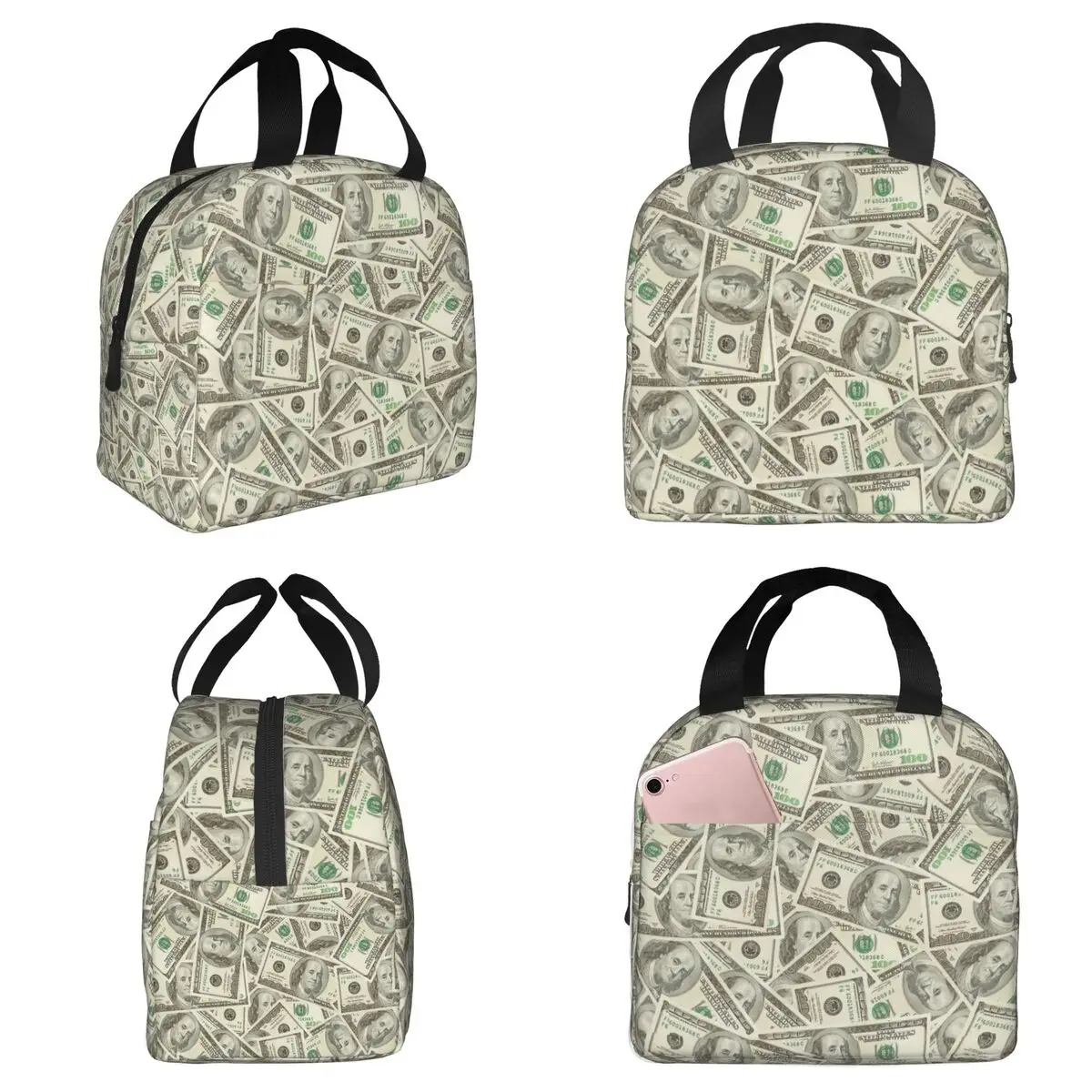 

US Dollar Banknotes Insulated Lunch Bag for Kids School Cooler Thermal Food Box Tote Portable Lunch Boxes Container
