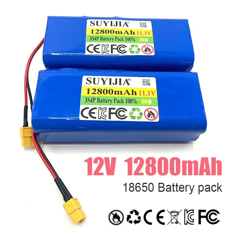 

3S4P 18650 Battery Pack 11.1V 12800mAh 12.6V Model Aircraft Camera Rechargeable Battery BMS Bait Boat Emergency Power Supply