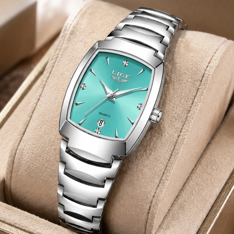 LIGE Luxury Women Quartz Watch Waterproof Stainless Steel Bracelet Elegant Square Dial Ladies Fashion Wristwatch Montre Femme