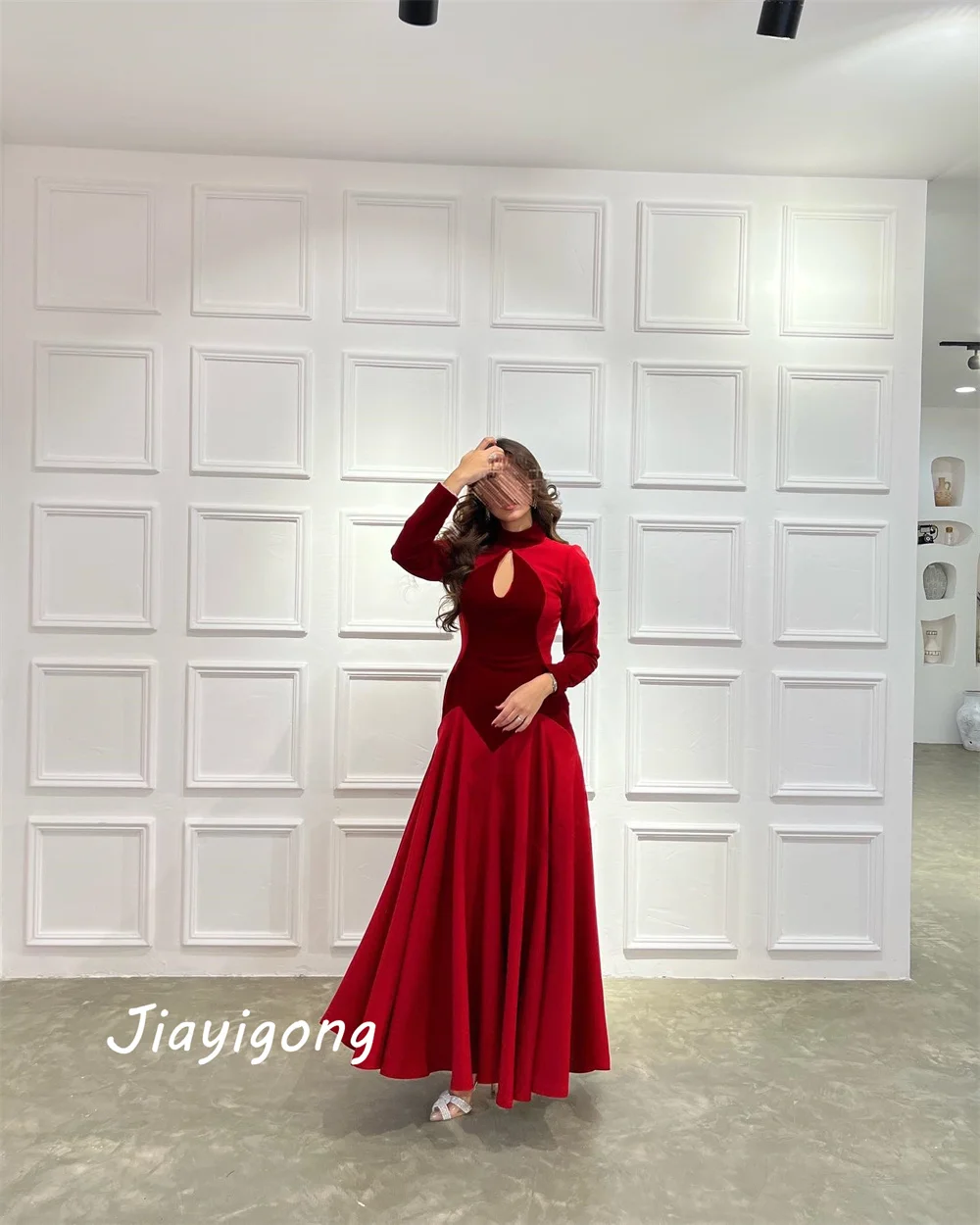 Customized Jiayigong  Prom  Simple High Quality Collar A-line Draped Anke Length Skirts Charmeuse Evening Dresses