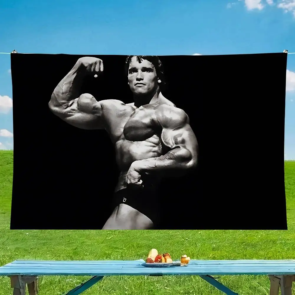 كمال الاجسام A-Arnold S-Schwarzenegger تجمعات الأسرة في الهواء الطلق جو أعلام التخييم زينة لافتات