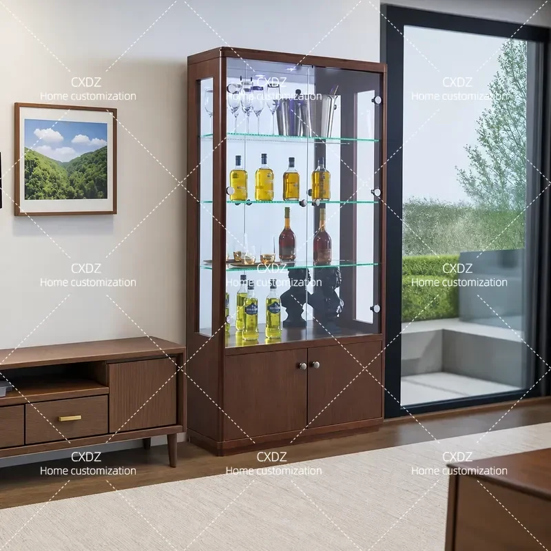 Modern Simple Wine Cabinet with Lock Glass Display Storage Unit for Living Room Wall Mounted Red Wine Rack Decorative