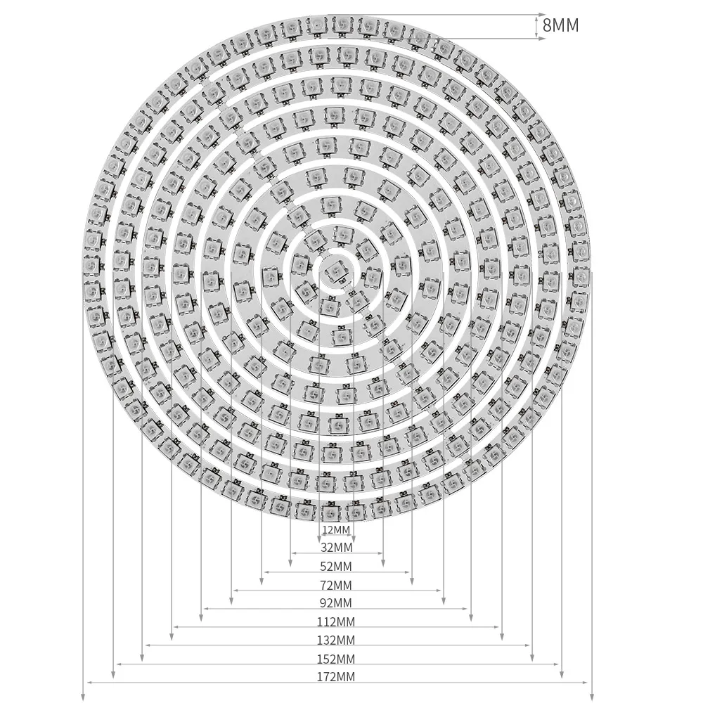 WS2812B RGBIC LED Pixel Ring WS2812 Round Modules 5050 Built-in IC  Individually Addressable 1 8 12 16 24 32 40 48 60 241Leds 5V