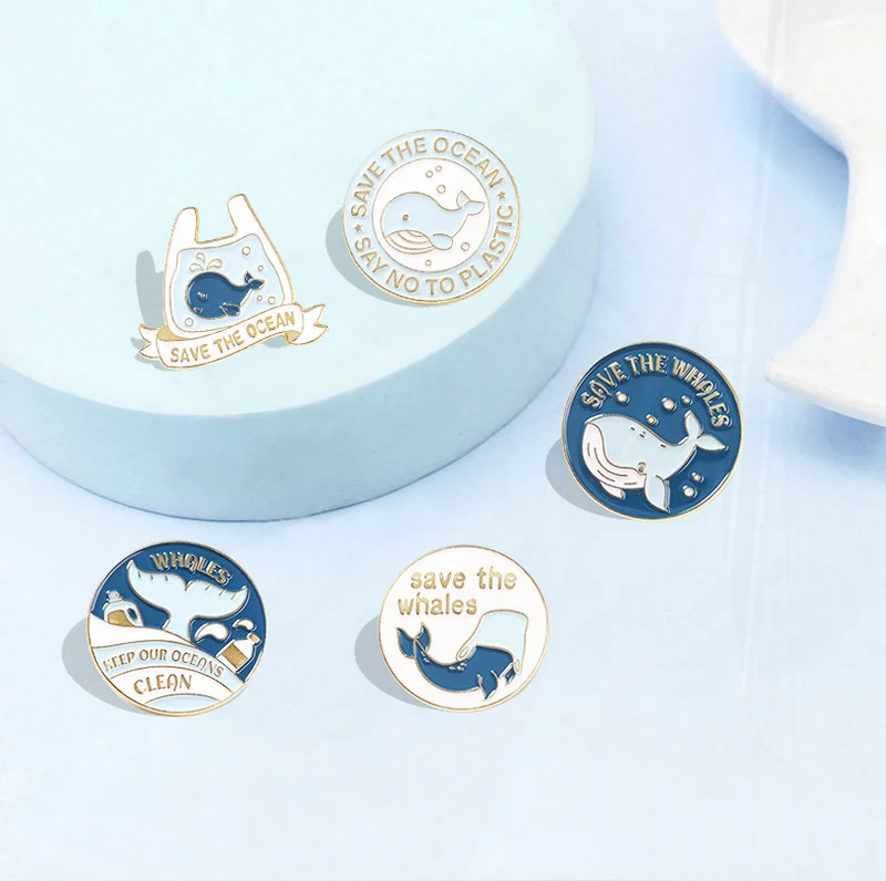 Humpback Whale Tail On the Sea Lapel Pins Badges Whale Jewelry Save the Ocean Enamel Brooch Stop Plastic! Pin