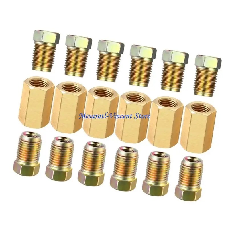 A70F 1/4 Brass Brake Line And Adapter 3/8 7/16 24 Thread For Vehicle Repair