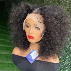 Preplucked Glueless Blunt Cut Short Bob 14inch Natural Black Kinky Curly Soft Deep Lace Front Wigs For Women With Babyhair Daily
