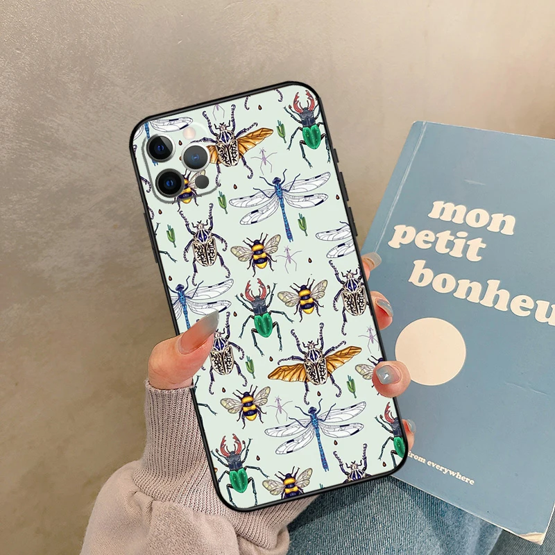 Moths insects botanical butterflies Phone Case For iPhone 14 13 12 11 15 16 Pro Max XS X XR Plus 12 13 Mini Cover