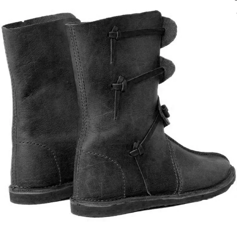 Herren Mittelalterliche Runde Zehenstiefel im Römischen Stil Renaissance PU-Leder Piraten-Cosplay-Stiefel Festival Party Ritter Flache Schuhe 2026 – Detail 6