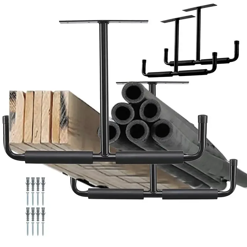 2PC Ceiling Rack Shelf T-Shaped Overhead Garage Storage Rack Heavy Duty Hanger For Garage Garden Tools Shovel Rake Organizer