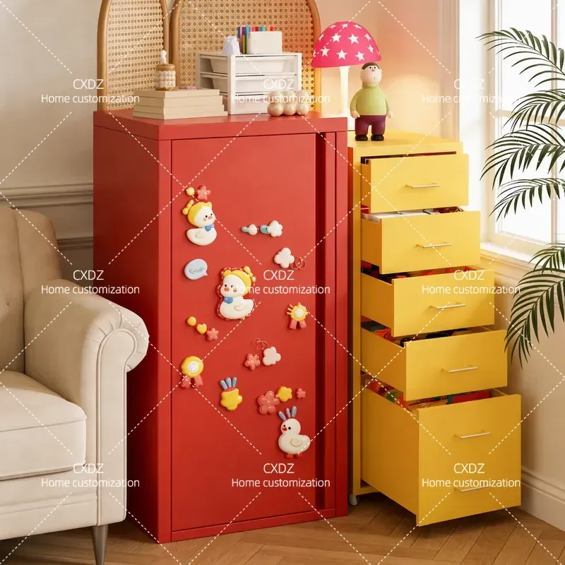 Cream Style Tin Storage Cabinet Small Side Table for Living Room Coffee Bar Bedroom Bedside Nightstand Macaron Color Home