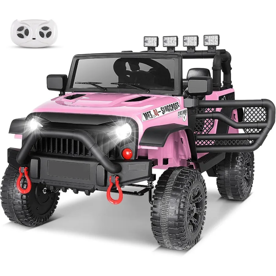 

Hot Pink Battery Operated Ride on Car for 12V Electric SUV with Remote Control Shock Absorption 3 Speeds Bluetooth Horn LED Lig