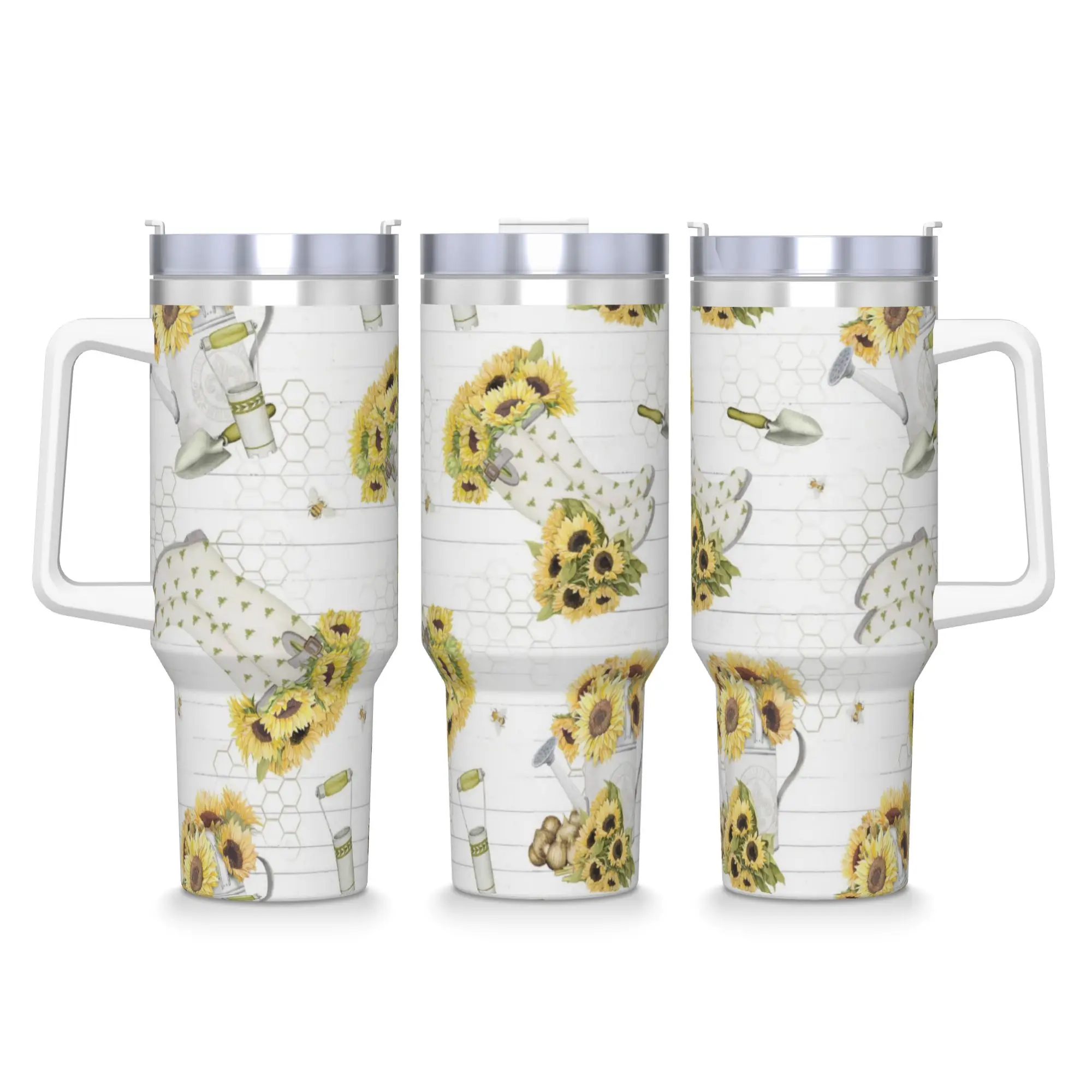 Stainless Steel Tumbler Rural flowers Car Mugs With Straws sunflower Camping Cold Drink Water Bottle Leakproof 40oz Thermal Mug