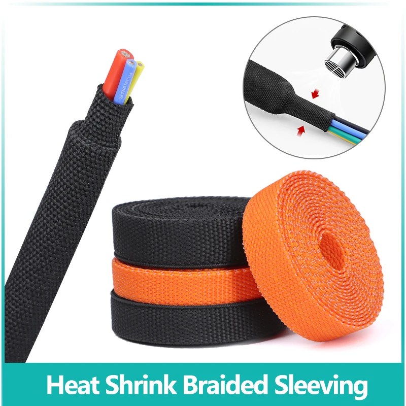 1~50m Heat Shrink Braided Sleeving Diameter 4mm - 30mm Auto Car Wire Wrap Sheath Insulated Tube Line Protection PET Cable Sleeve