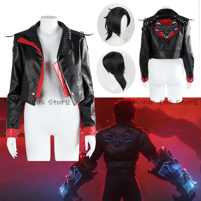 Game LOL Arcane Season 2 Vi Cosplay Costume Wig Vi Leather Coat Outfit Black Hair Halloween Christmas New Year Party For Women