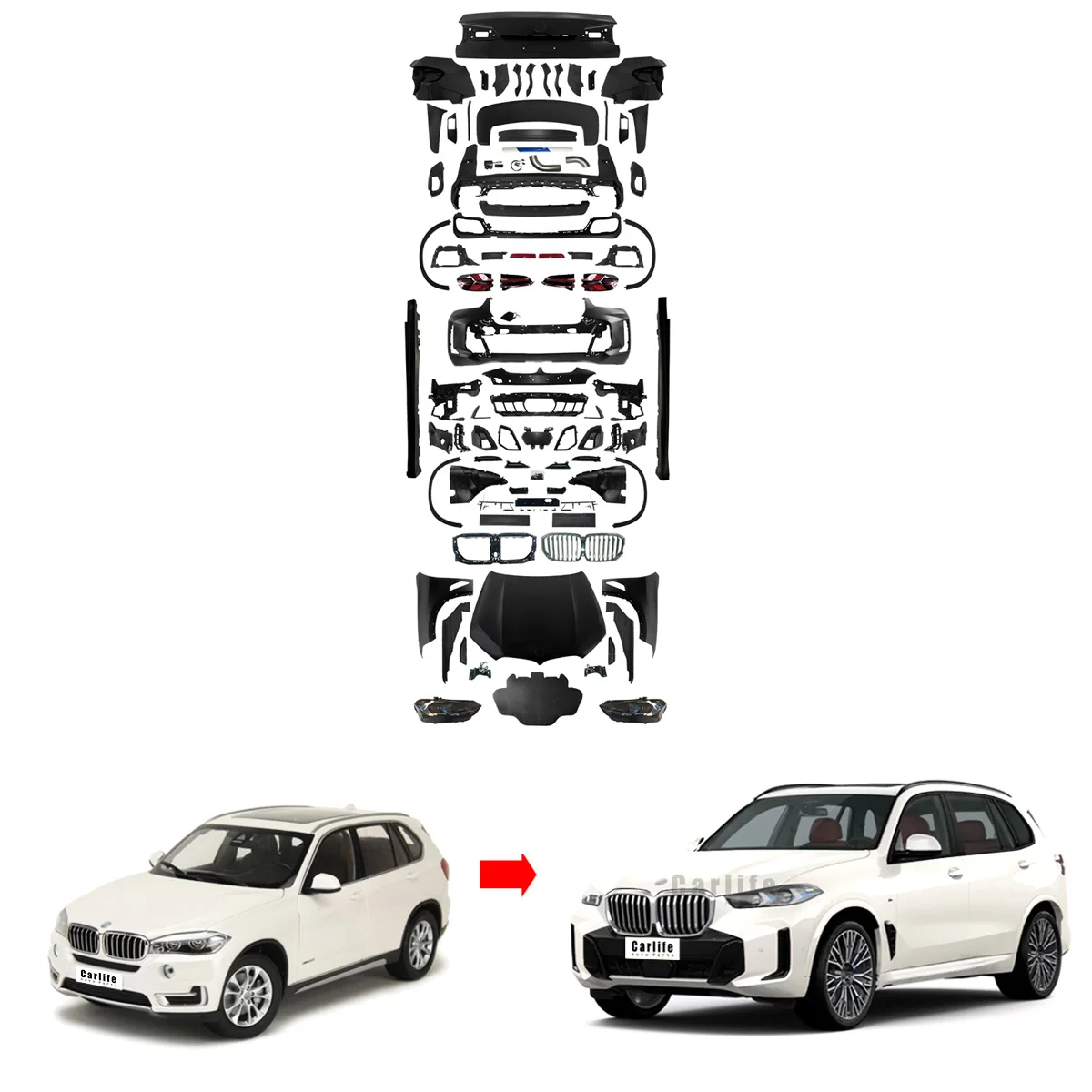 Hot Sale Auto Parts Contain Hood Fender Bumpers for BMW X5 F15 2013-2018  Modifide To 2024 X5MT LCI Look Like.