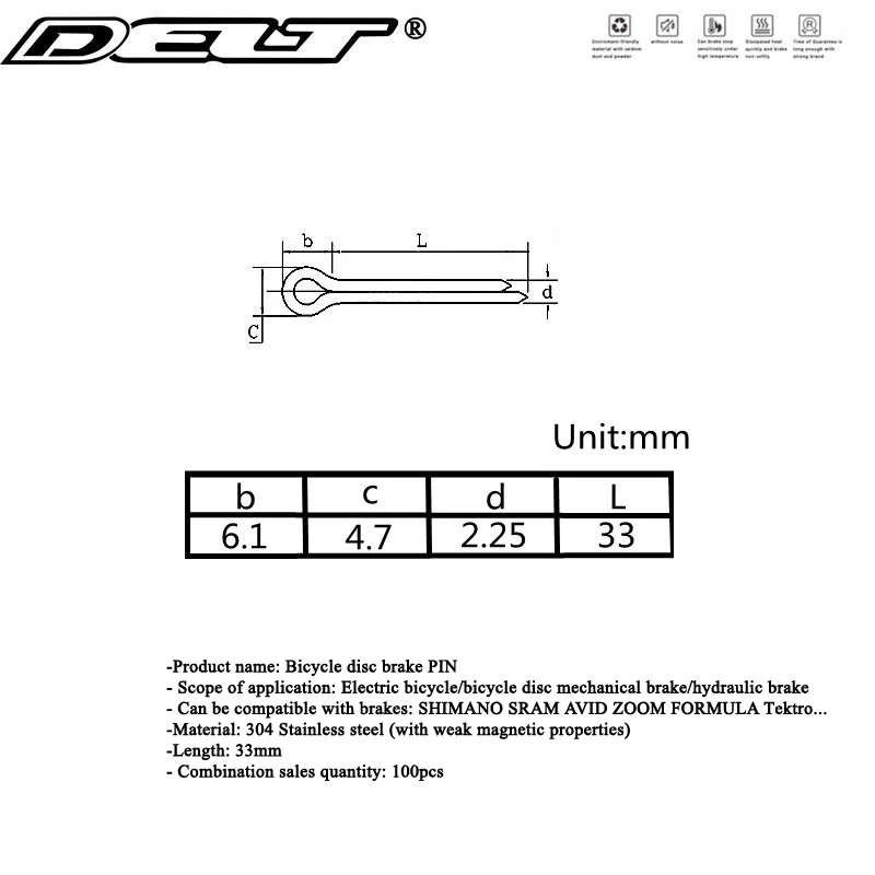 DELT 10Pcs Bicycle Disc Brake PIN Latch ,304 Stainless Steel ,For MTB Bike Brake Parts