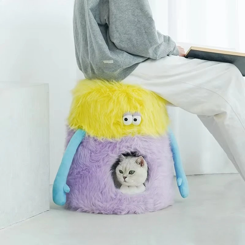 Fashion All Seasons Universal Yellow Spelling Monster Cat Litter Semi-Enclosed Detachable Pet Bench Washable Kennel Man