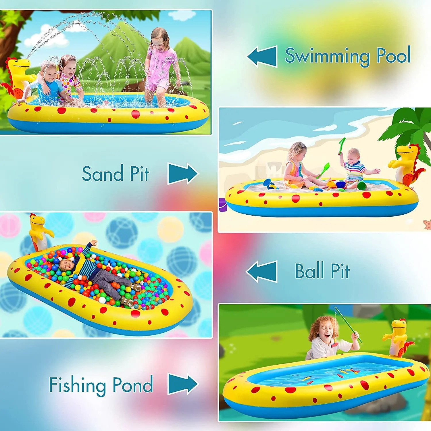 1.7m Inflatable Swimming Pool Dinosaur Shaped PVC Outdoor Bath Lawn Sprinkler Play Mat Children's Water Toy Inflatable Fountain