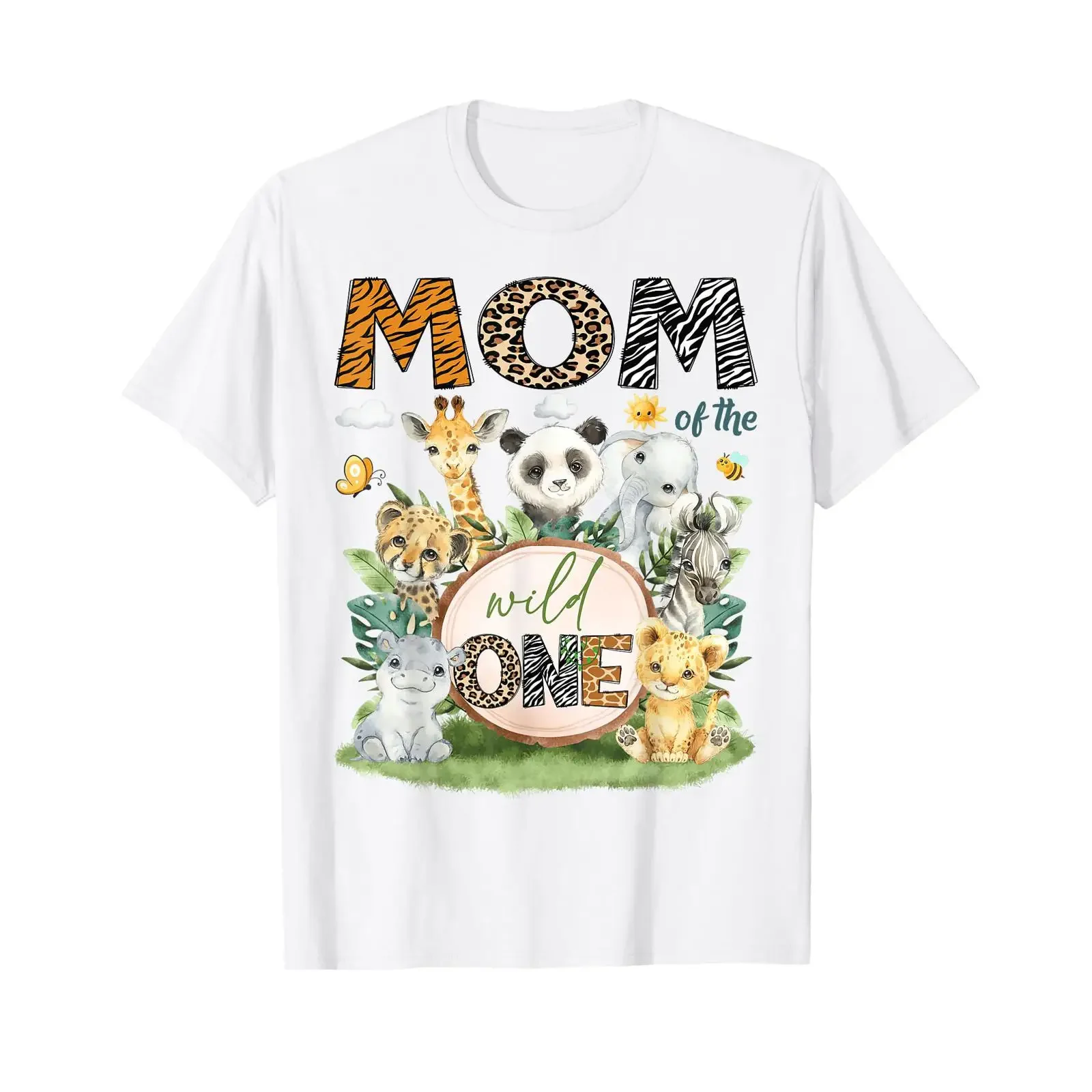 Mom of The Wild One 1st Birthday Boy Safari Jungle T Shirt vintage Washed Stylish Stretched streetwear Top For Everyday Wear