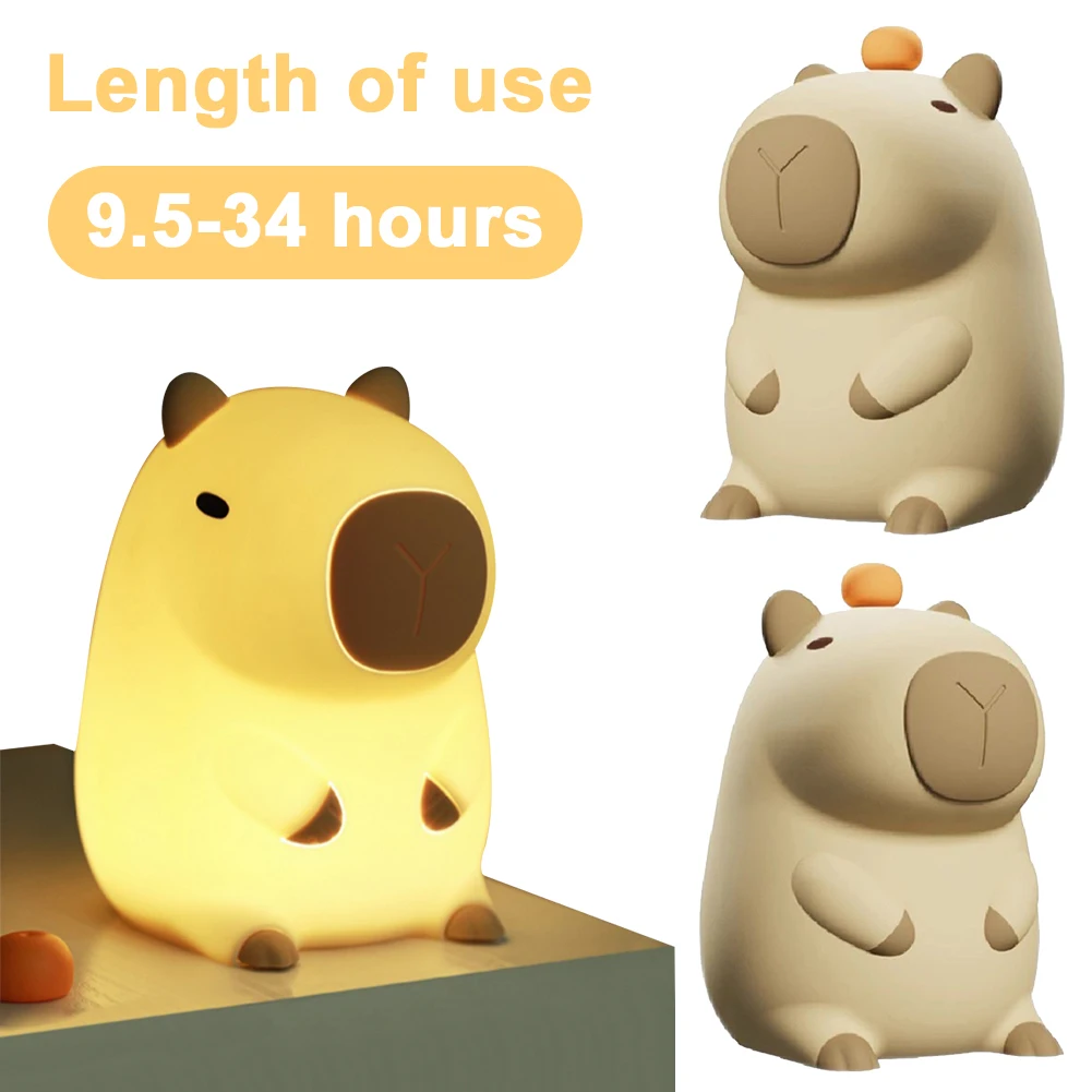 Cute Cartoon Capybara Night Light Silicone Animal Lamp USB Rechargeable Touch Dimming Sleep Night Lamp for Children\'s Gifts