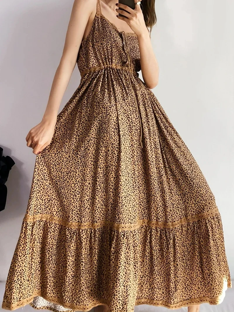 Gypsylady Vintage Leopard Print Maxi Dress Sleeveless Summer Vocation Bohemian Ladies Women Boho Beach Long Dresses Vestidos New