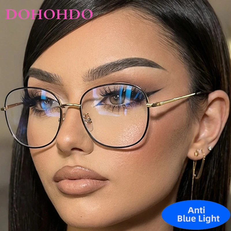 

Classic Brand Designer Metal Round Frame Glasses Women Men Trendy Big Frame Optical Computer Anti-Blue Light Eyeglasses Female