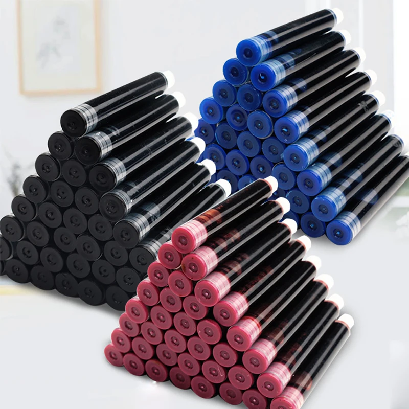 50/100Pcs Fountain Pen Ink Refills 3.4mm Standards International Stationery Office Supplies Ink Pens Blue Black Red Blue-black