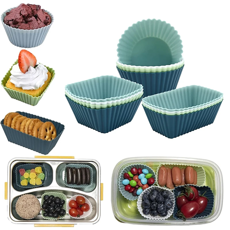 12pcs Reusable Silicone Cupcake Baking Cups Non-Stick Muffin Liners Molds Sets Bento Lunch Box Dividers Pastry Cake Molds