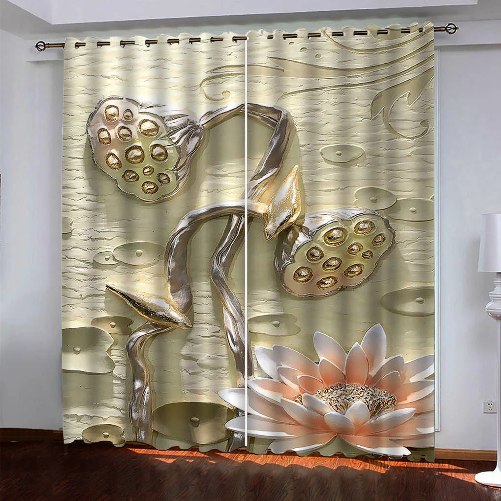 

3D Printed Botanical Embossed Lotus Shading Window Curtain For Children'S Living Room Bedroom Kicthen Door Hall Home Decor