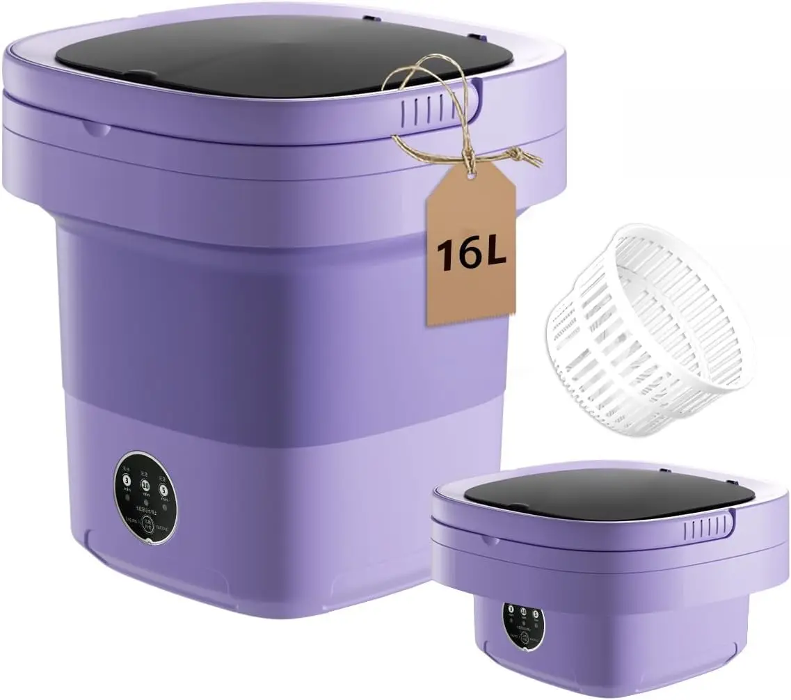 

16L Portable Washing Machine, Small Portable Washer and Dryer Combo Mini Foldable Washing Machine Collapsible Bucket with