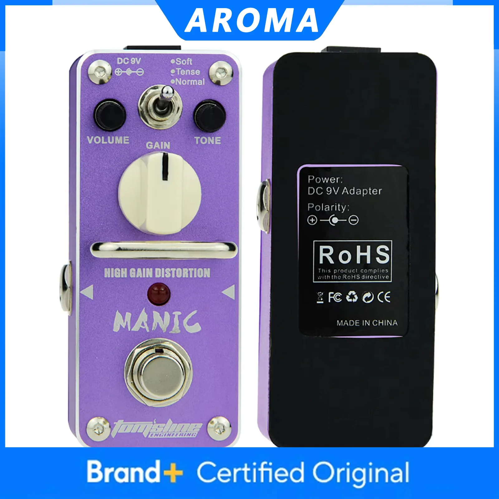 

Педаль эффектов для гитары AROMA AMC-3 MANIC: миниатюрная аналоговая педаль дисторшн с высоким уровнем усиления, True Bypass, для электрогитары, прочная и стильная