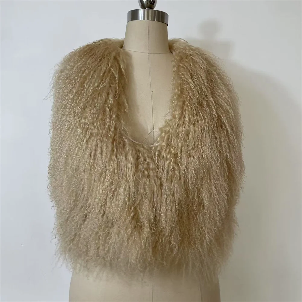 2026 Real Mongolian Fur Long Sheep Fur Halter Vest top
